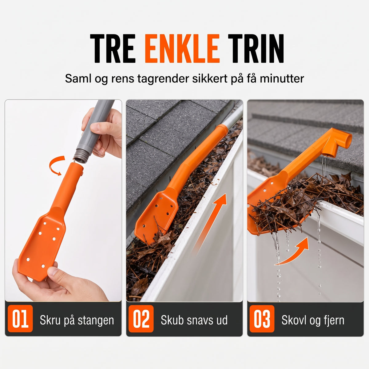 Tagrende-renseværktøj uden stige til nem og sikker rensning af tagrender