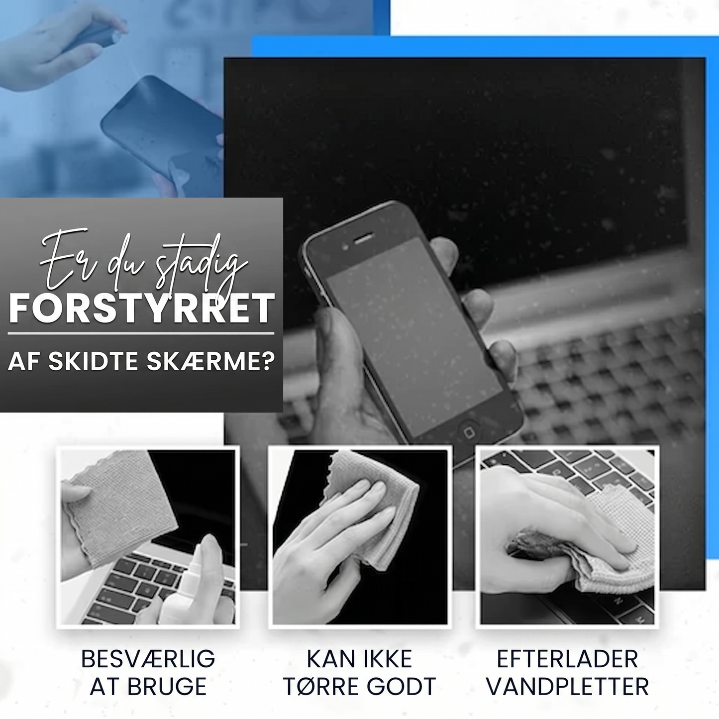 Bærbar 2-i-1 Skærmrens med Mikrofiberklud