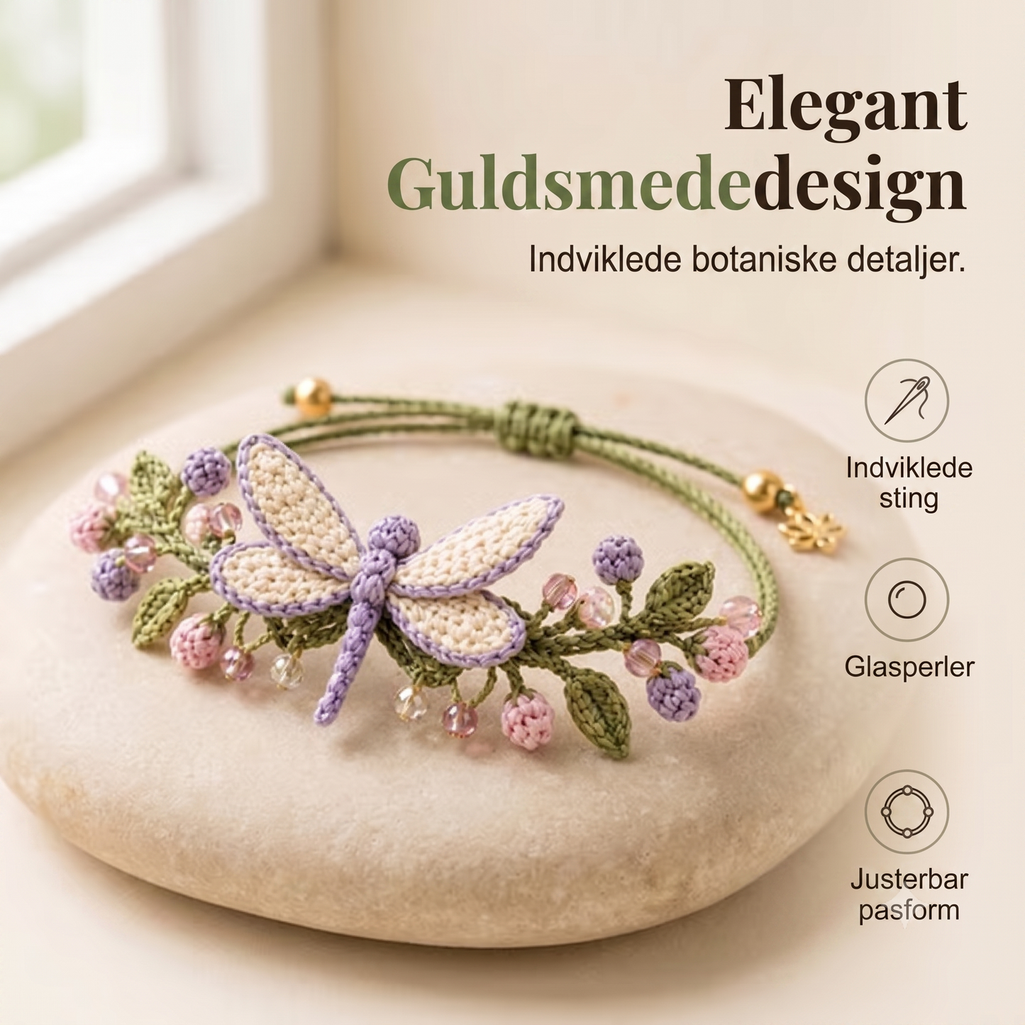 Naturfiber-baseret Håndværks-sæt til Hæklet Armbånd med Geometrisk Modulstruktur