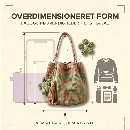 Unik Håndhæklet Shopper med Reliefblomster