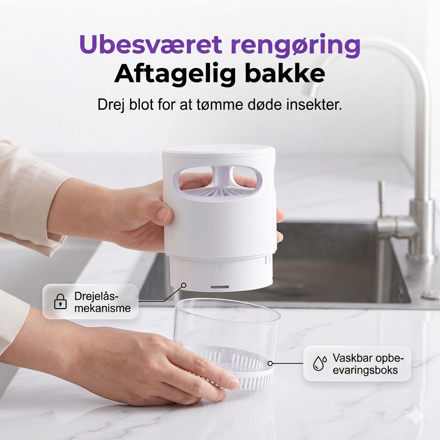 Smart UV-Insektfanger med Suge-teknologi – 360° Beskyttelse mod Myg & Fluer