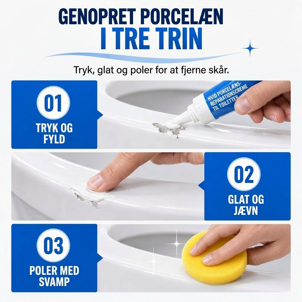 Hvid reparationscreme til porcelæn og sanitetsartikler til nem udbedring af skader og revner