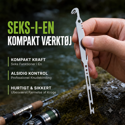 Kompakt og robust 6-i-1 fiskeværktøj med krogløsner og knudebinder til havfiskeri