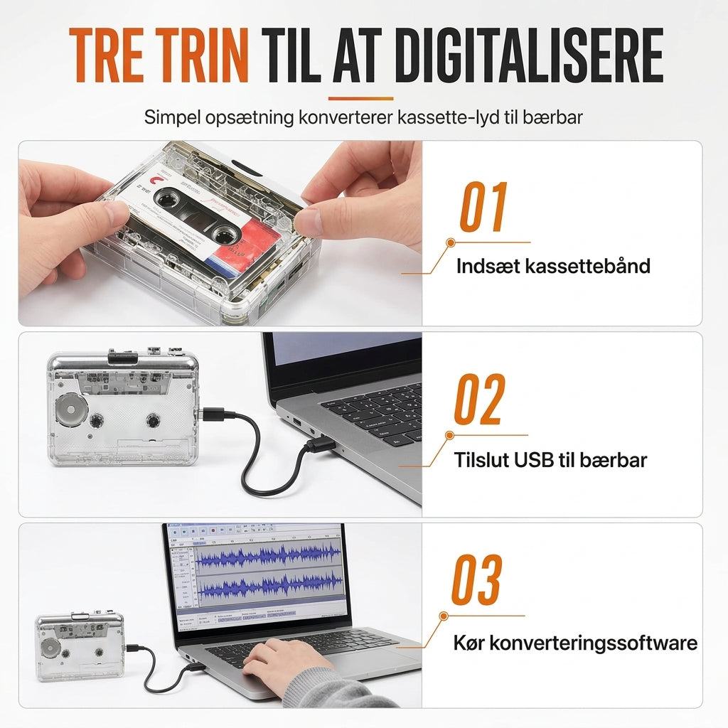 Smart og bærbar kassetteafspiller med USB-C til nem overførsel af musik til digitale formater