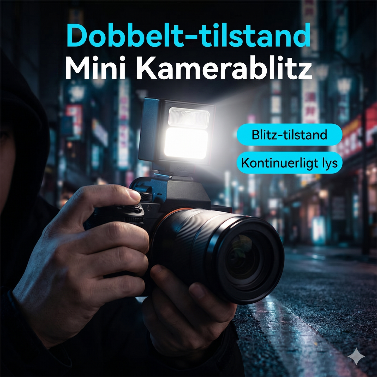 Kraftfuld Lommevenlig Miniblitz med Dobbelt Lysfunktion