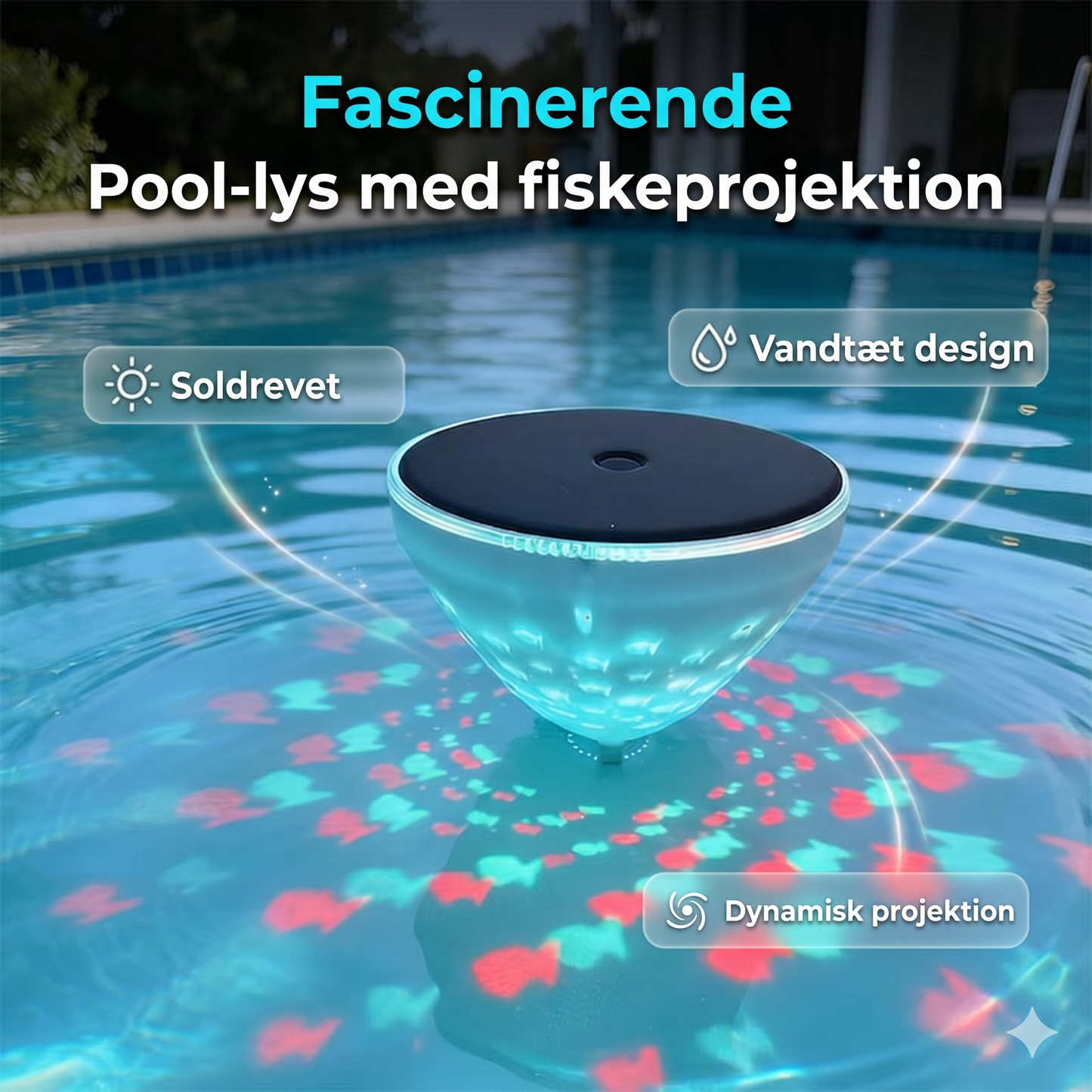 Solcelledrevet Flydende Poollampe med Fiskeprojektion