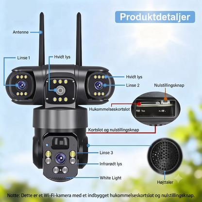 Smart Solcelle-Sikkerhedskamera – Med multivisning og sirene