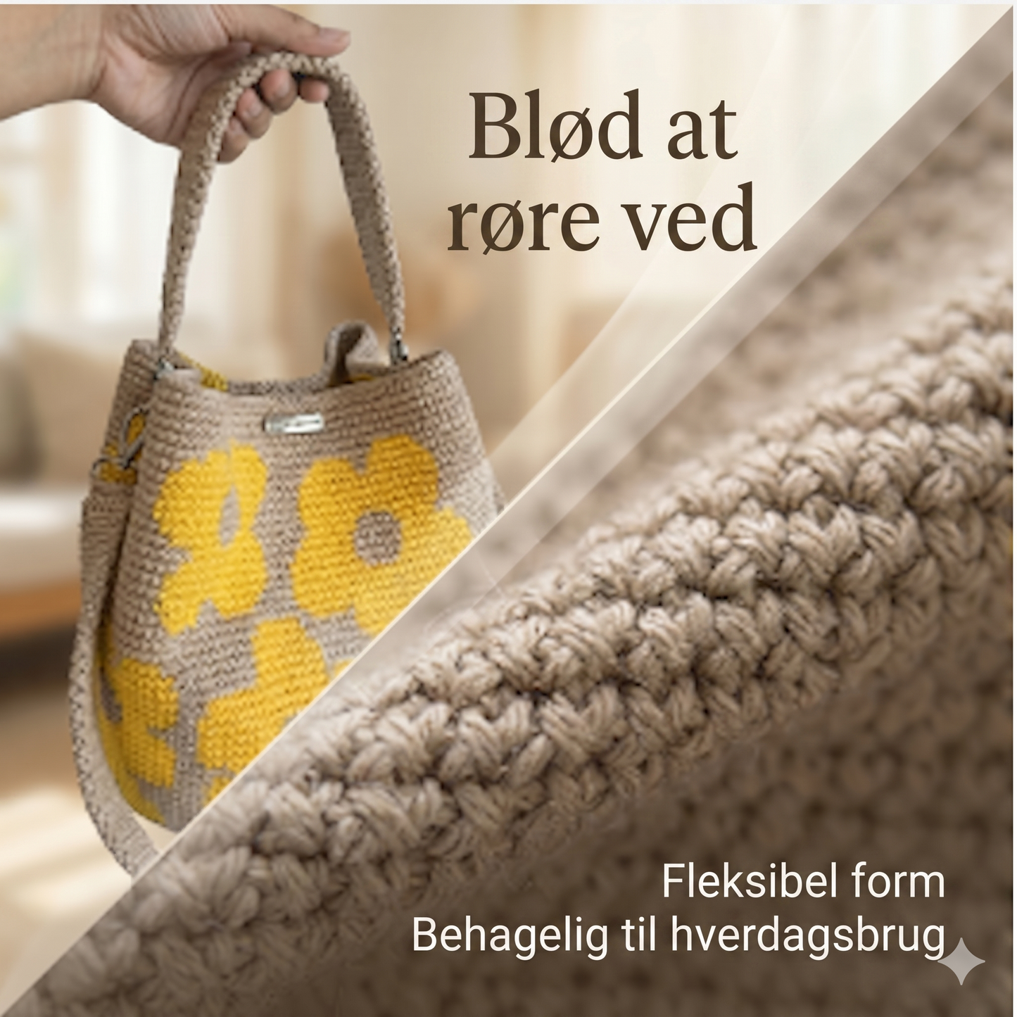 Unik Håndhæklet Shopper med Reliefblomster