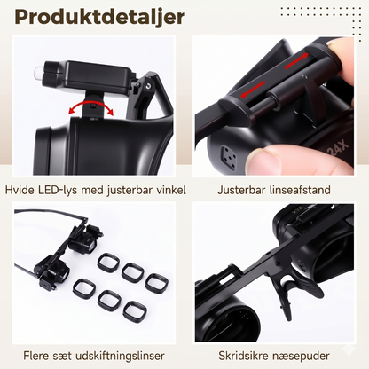 Håndfri Forstørrelsesbriller med LED-Lys og Udskiftelige Linser