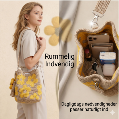 Unik Håndhæklet Shopper med Reliefblomster