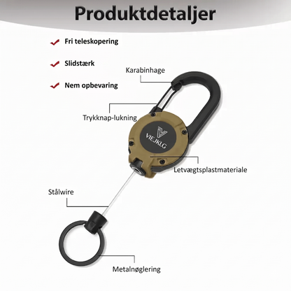 Taktisk Nøglering med Udtrækkeligt Stålkabel og Karabinhage