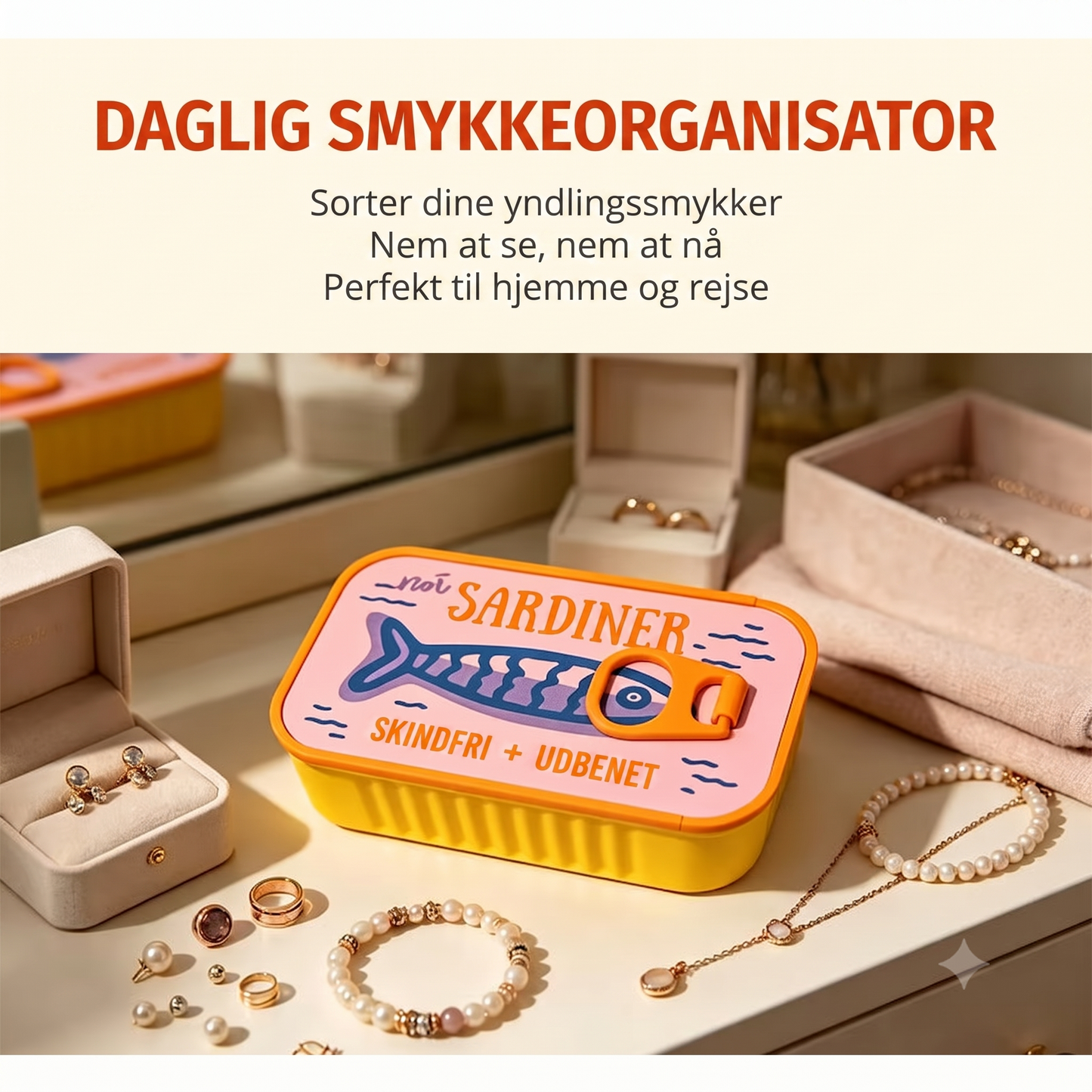 Dekorativ sardindåse til sikker opbevaring af smykker