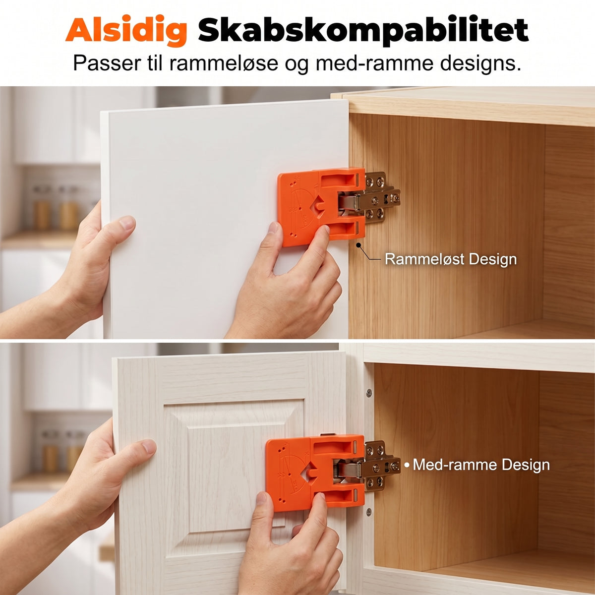 Præcisionsskabelon til montering af skabshængsler med magnetisk fiksering