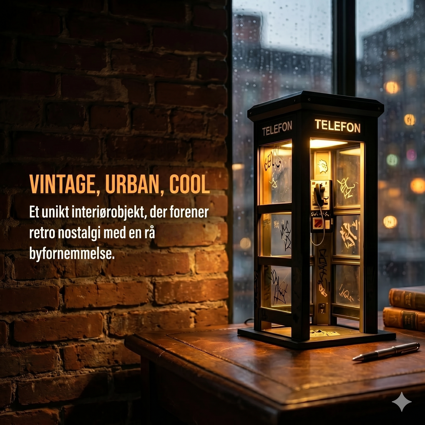 Vintage Telefonboks Stemningslampe med Varmt Lys