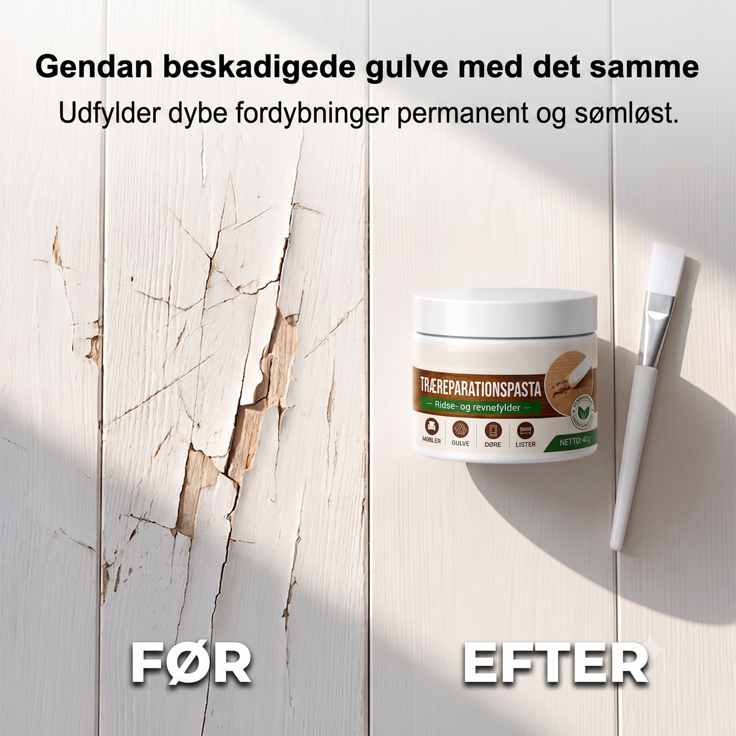 Hurtighærdende Sikkerhedsformuleret Træfyldningspasta og Børste Kombination