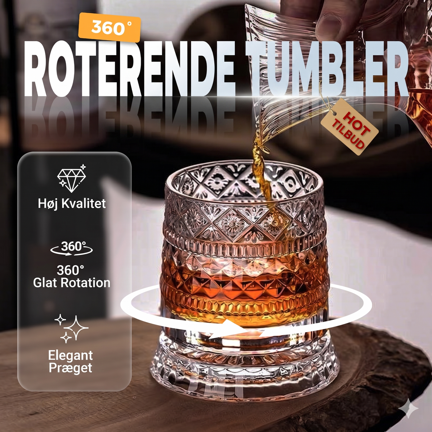 Vintage Heritage Roterende Whiskeyglas – Blyfrit Krystal med Prægninger