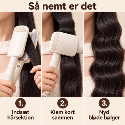 Professionelt krøllejern med brede ruller til smukke, svungne bølger