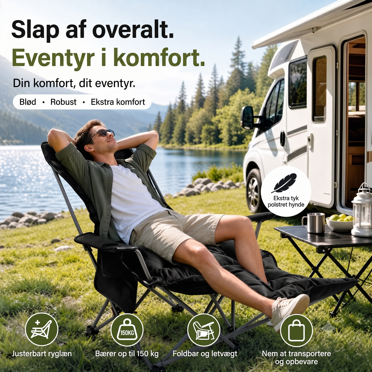 Komfortabel Justerbar Klapstol til Camping og Have
