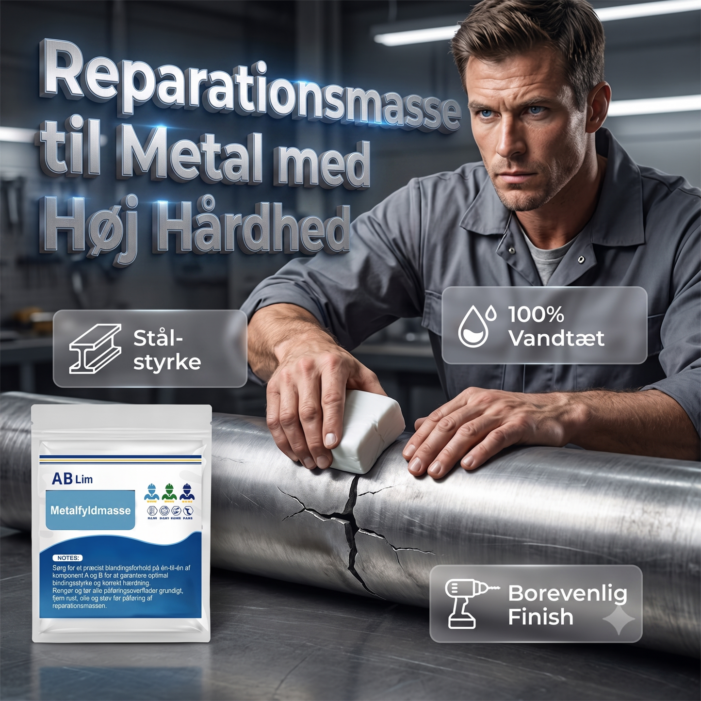 Hurtigthærdende Vandtæt Højstyrke AB Epoxyspartel