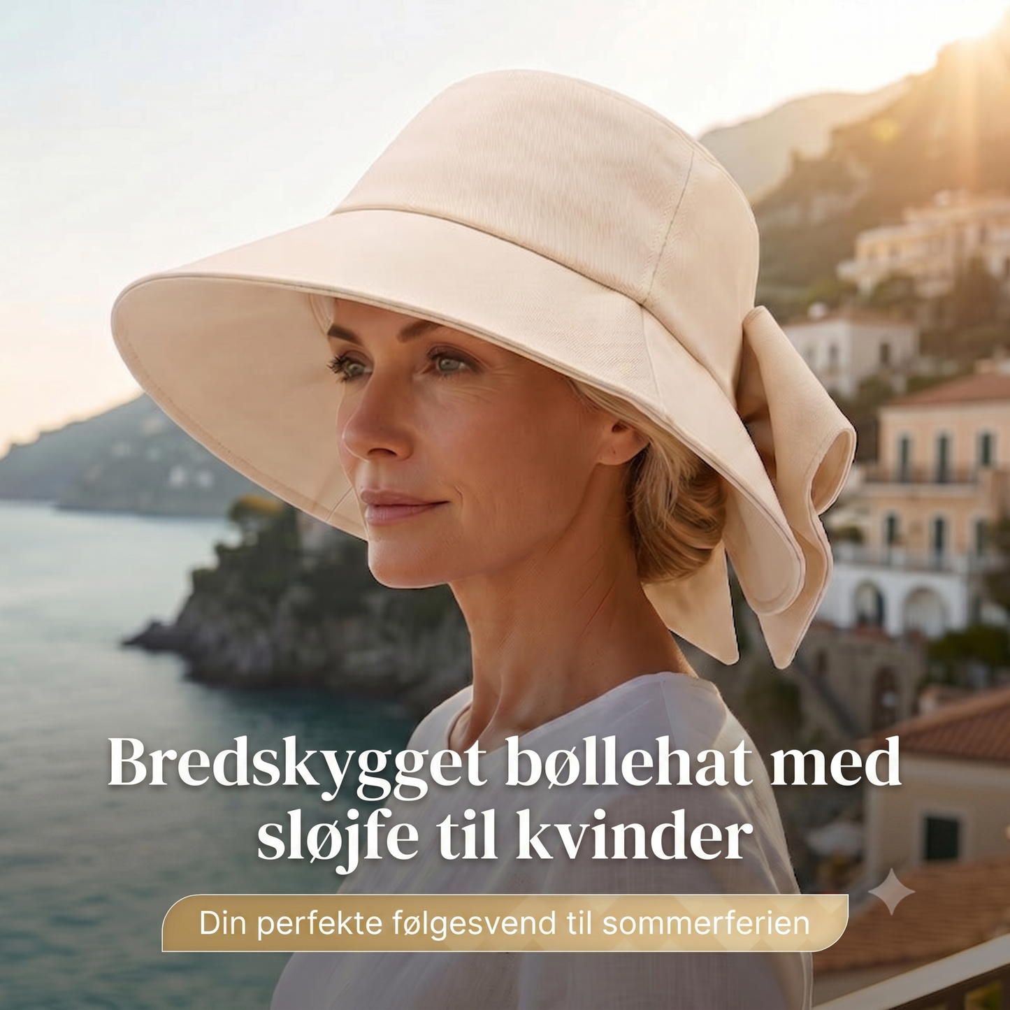 Solhat til damer med sløjfe og bred skygge