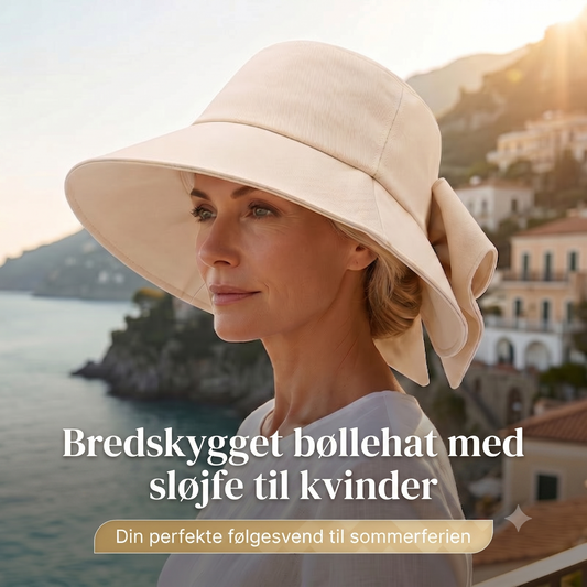 Solhat til damer med sløjfe og bred skygge