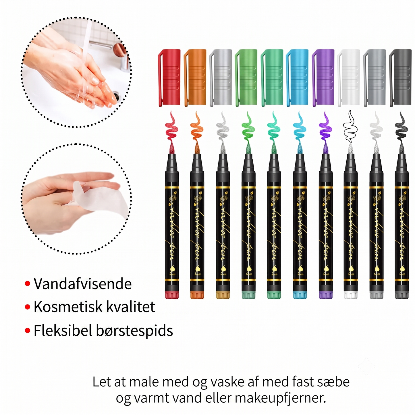 Kreativt sæt med 10 tuscher til hudvenlige og midlertidige tatoveringer