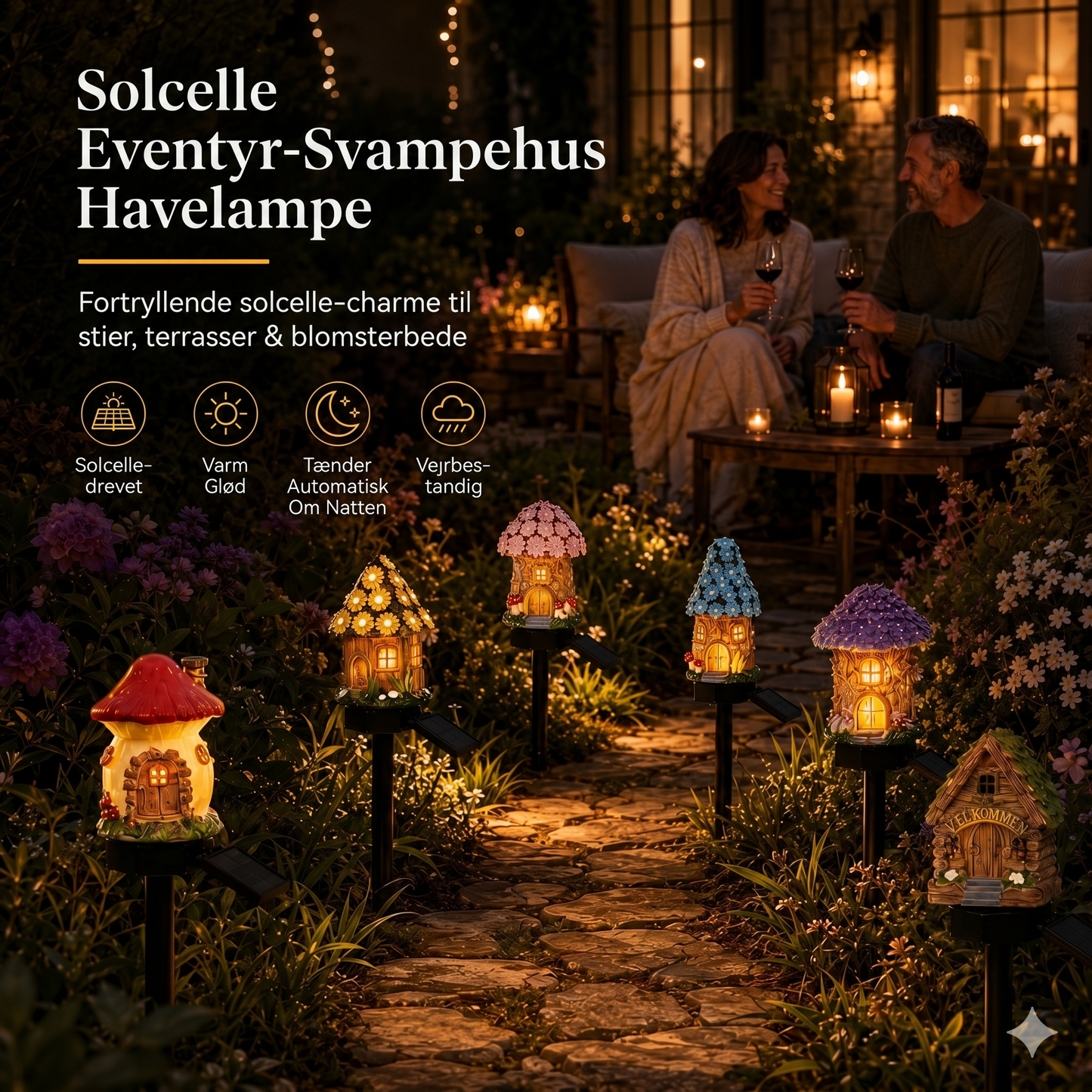 Solcelledrevet Havelampe i Eventyrligt Svampehus Design
