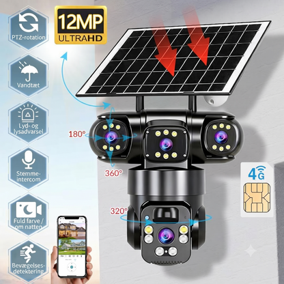 Smart Solcelle-Sikkerhedskamera – Med multivisning og sirene