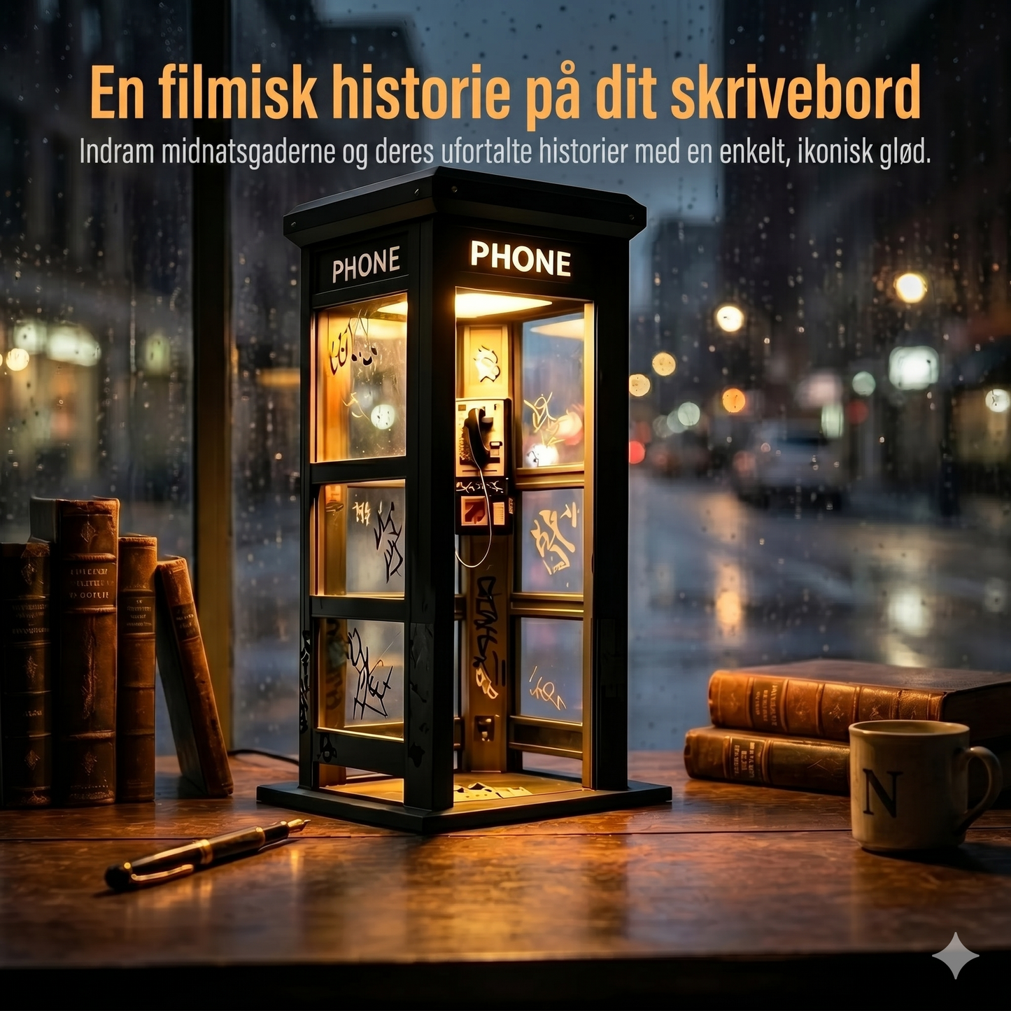 Vintage Telefonboks Stemningslampe med Varmt Lys