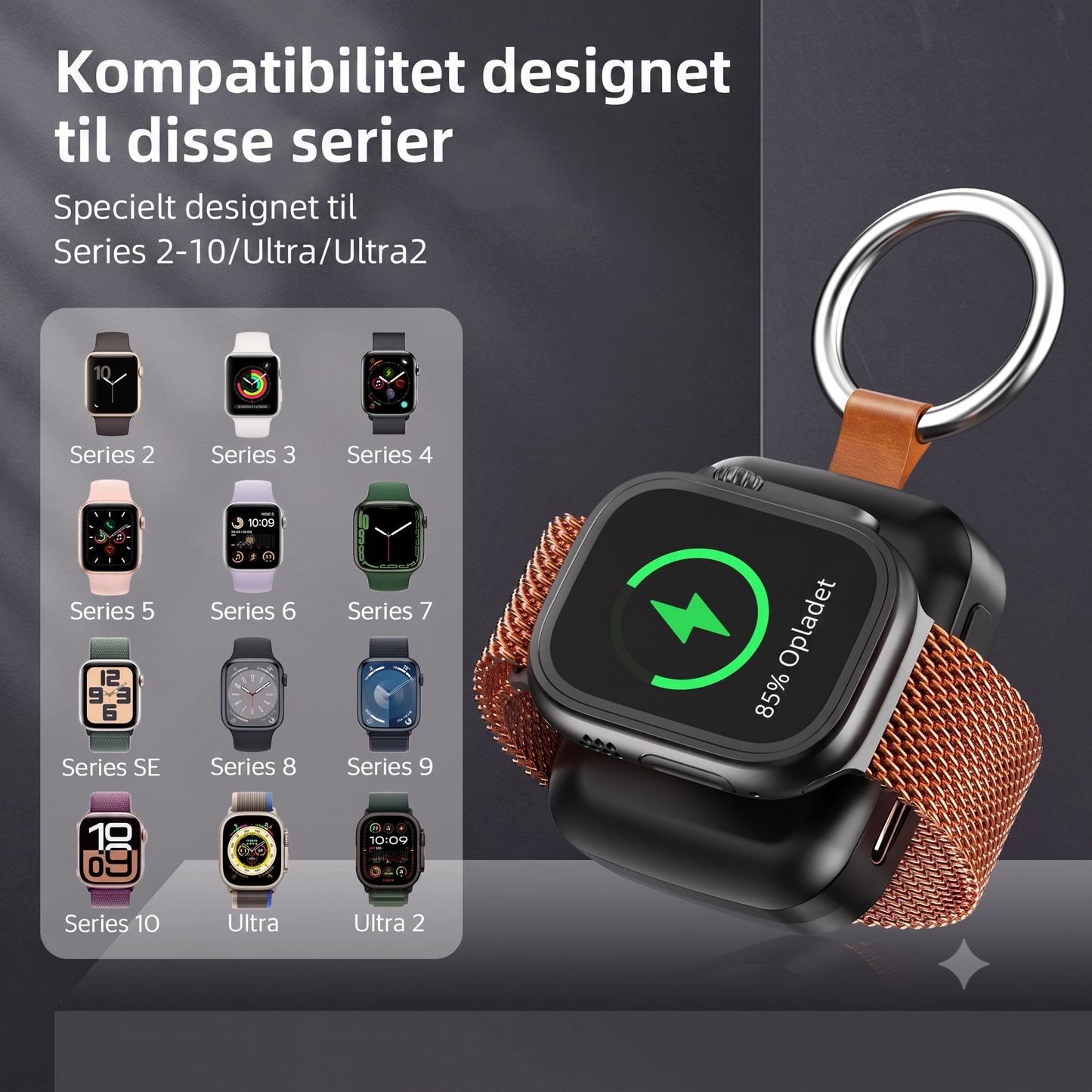 Stilfuld trådløs oplader til smartwatch – Bærbar powerbank