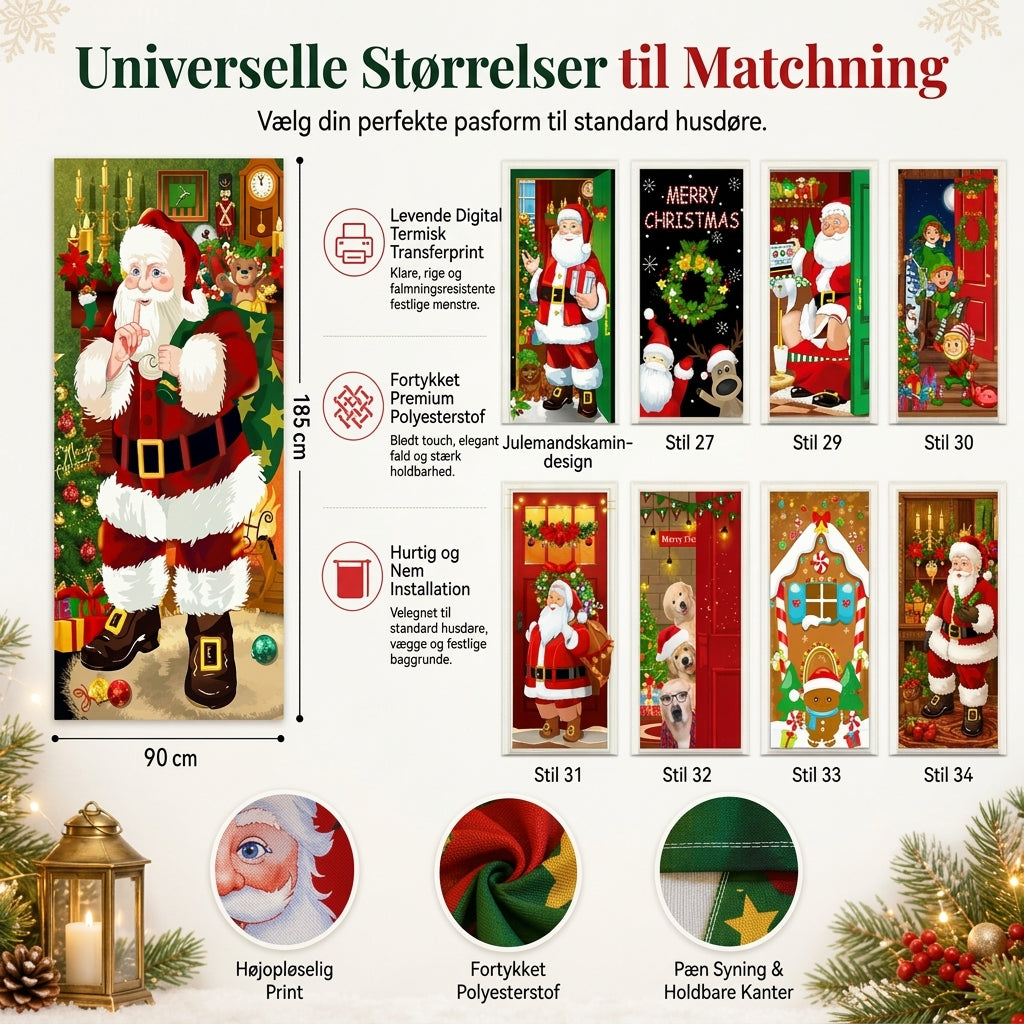 Magisk juledekoration til hoveddøren med glade julemotiver og lynhurtig montering