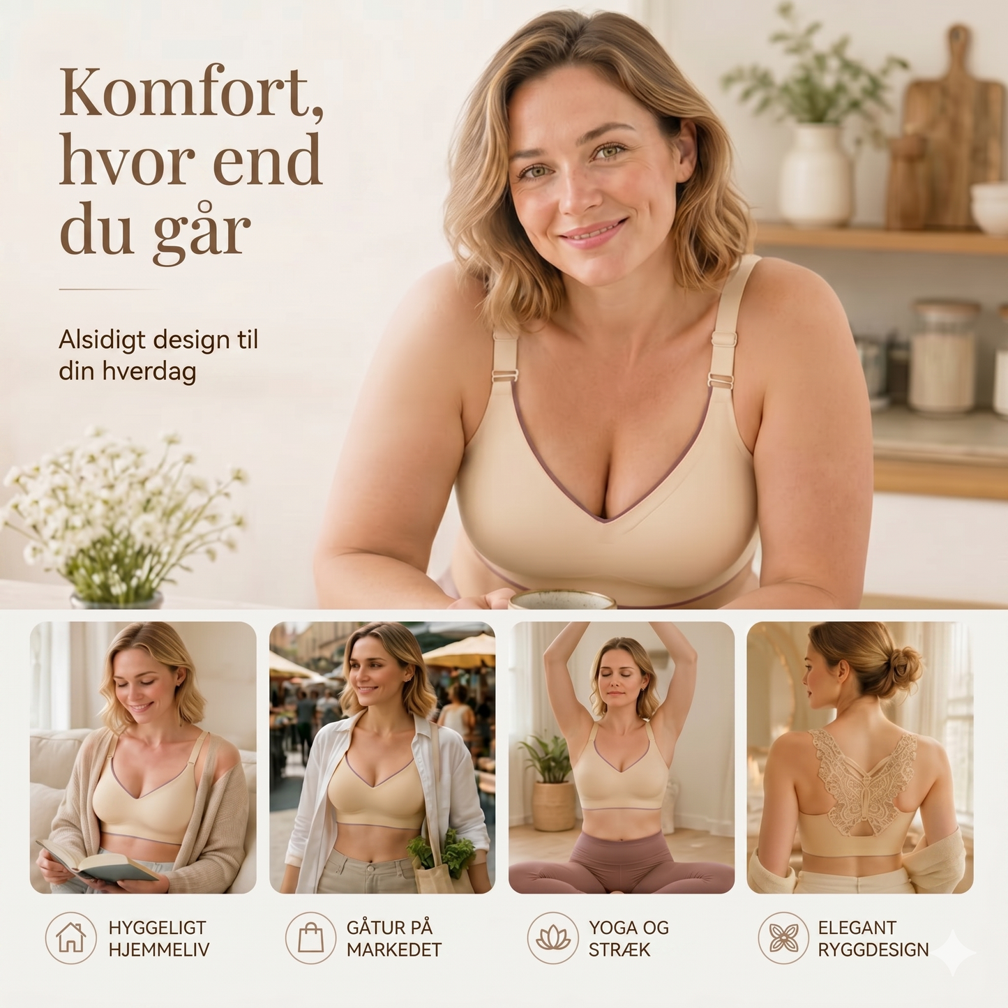 Komfortabel Bøjlefri BH med Elegant Sommerfuglebroderi