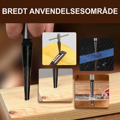 Effektivt konisk oprimer- og afgratningsværktøj med T-håndtag til træ og metal