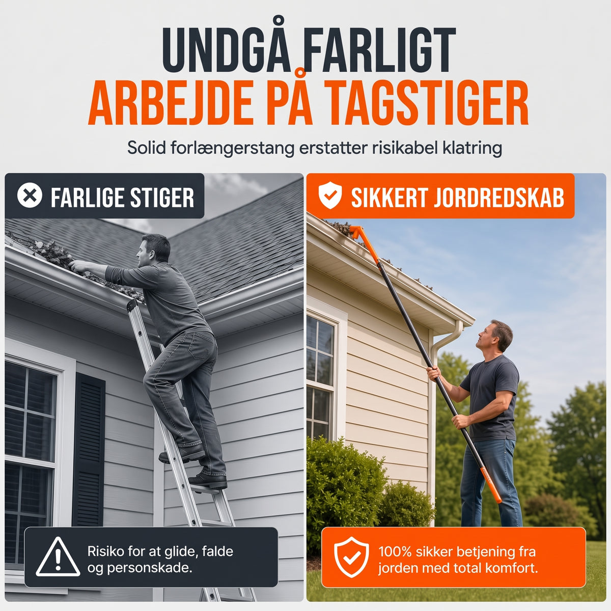 Tagrende-renseværktøj uden stige til nem og sikker rensning af tagrender