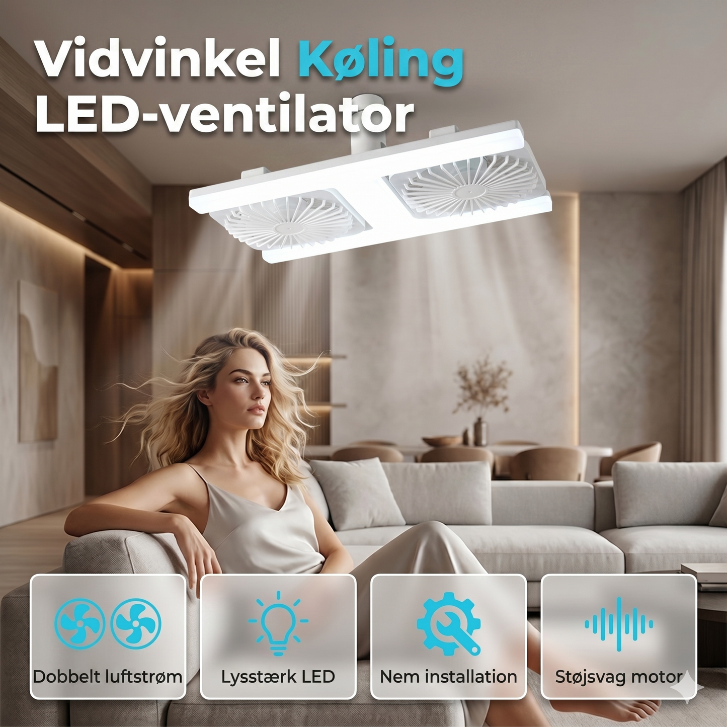 Loftventilator med LED-lys (60W) – Til standard fatning