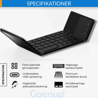 Foldbart Bluetooth Tastatur med Touchpad – Genopladeligt