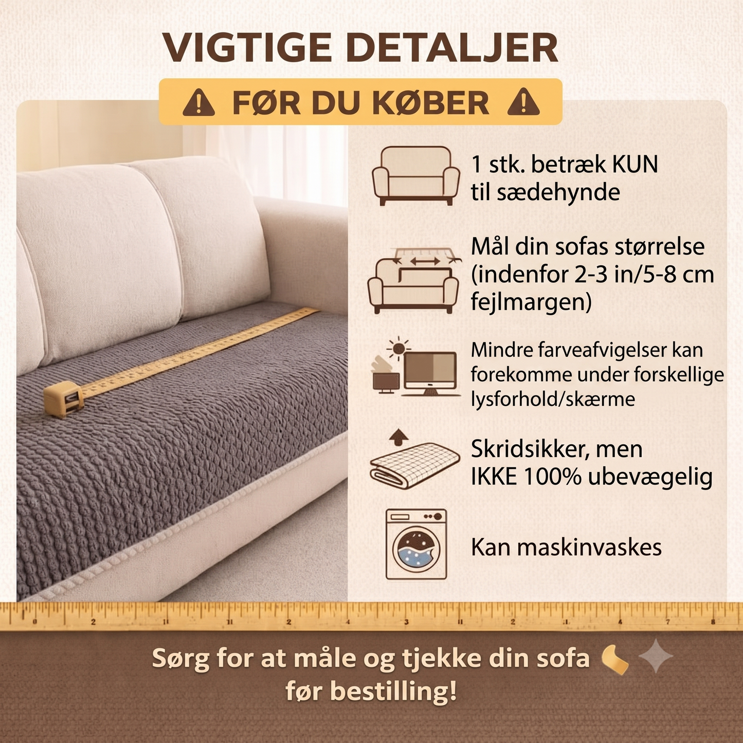 Premium Sofaovertræk – Tykt tekstil med anti-glid bagside