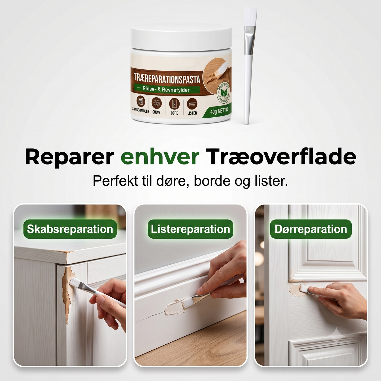 Hurtighærdende Sikkerhedsformuleret Træfyldningspasta og Børste Kombination