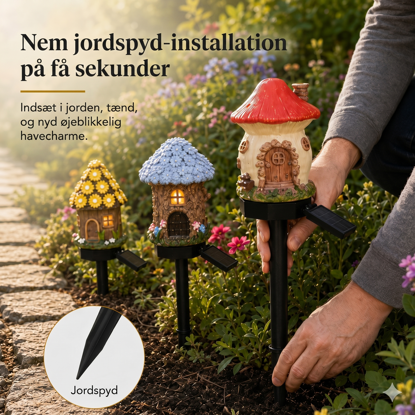 Solcelledrevet Havelampe i Eventyrligt Svampehus Design