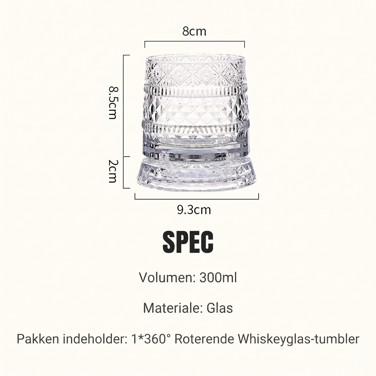 Vintage Heritage Roterende Whiskeyglas – Blyfrit Krystal med Prægninger