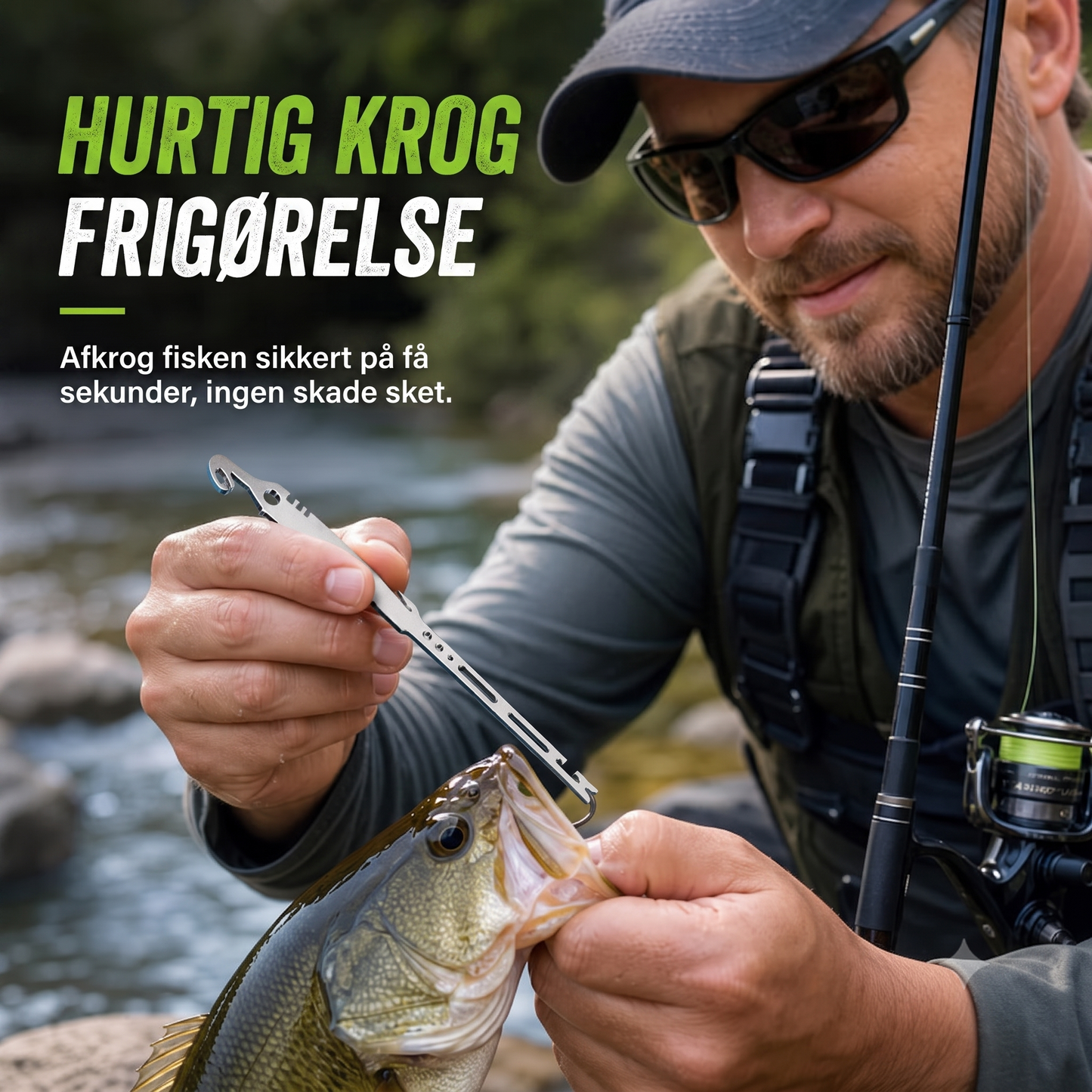Kompakt og robust 6-i-1 fiskeværktøj med krogløsner og knudebinder til havfiskeri