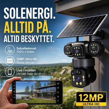 Smart Solcelle-Sikkerhedskamera – Med multivisning og sirene