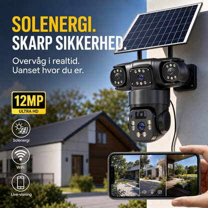 Smart Solcelle-Sikkerhedskamera – Med multivisning og sirene