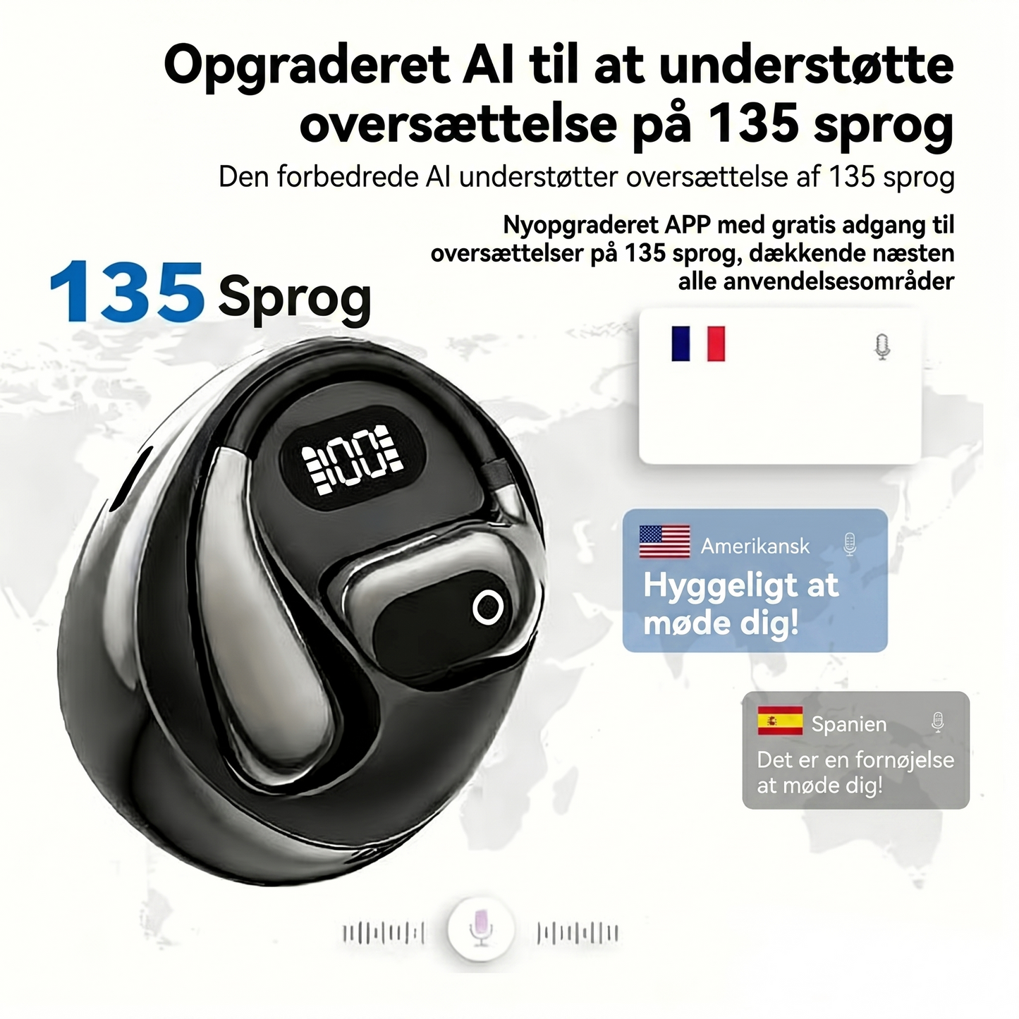 Smart AI-Oversætter Høretelefoner med Flersproget App Support