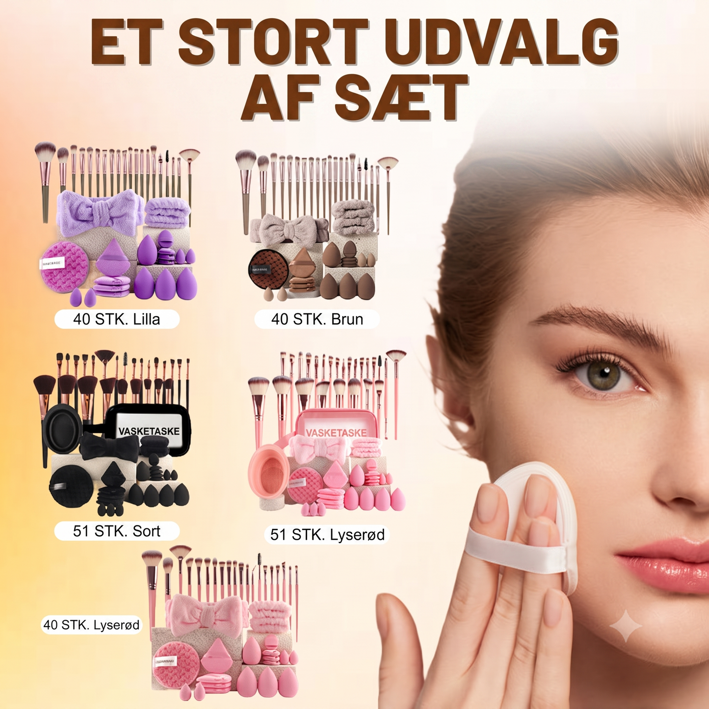 Hudvenligt Dobbeltfunktionelt Alt-i-et Makeupbørste og Blendingssvamp Sæt