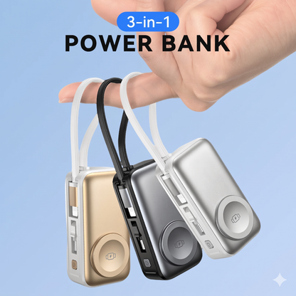 Ultra-kompakt Rejse-Powerbank – Integreret USB-C & Lightning + Magnetisk Wireless