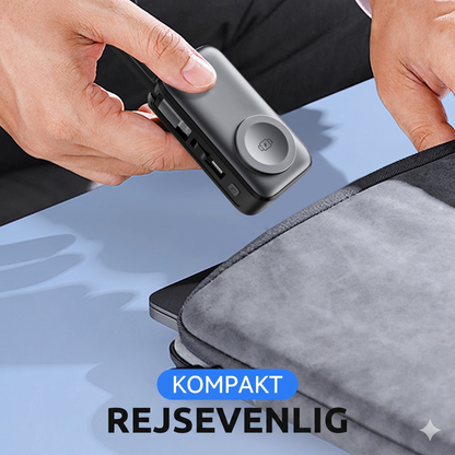 Ultra-kompakt Rejse-Powerbank – Integreret USB-C & Lightning + Magnetisk Wireless
