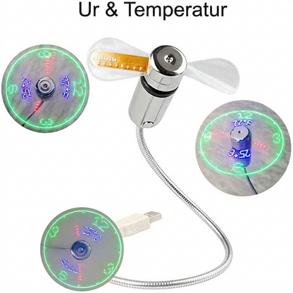 Fleksibel USB-Kontorventilator – Med Svævende Digitalt Ur og Termometer