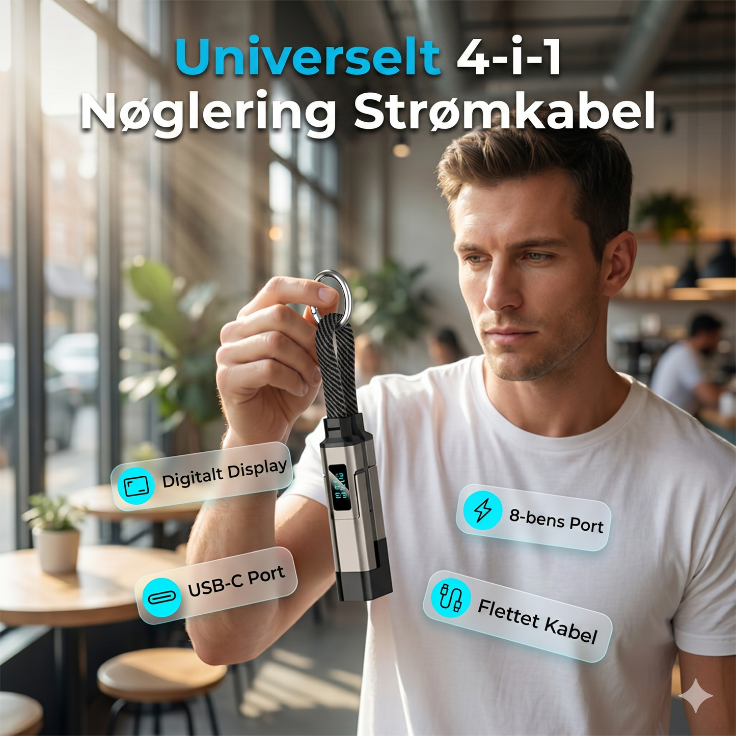 Holdbart Flettet 4-i-1 Opladerkabel til Nøglering