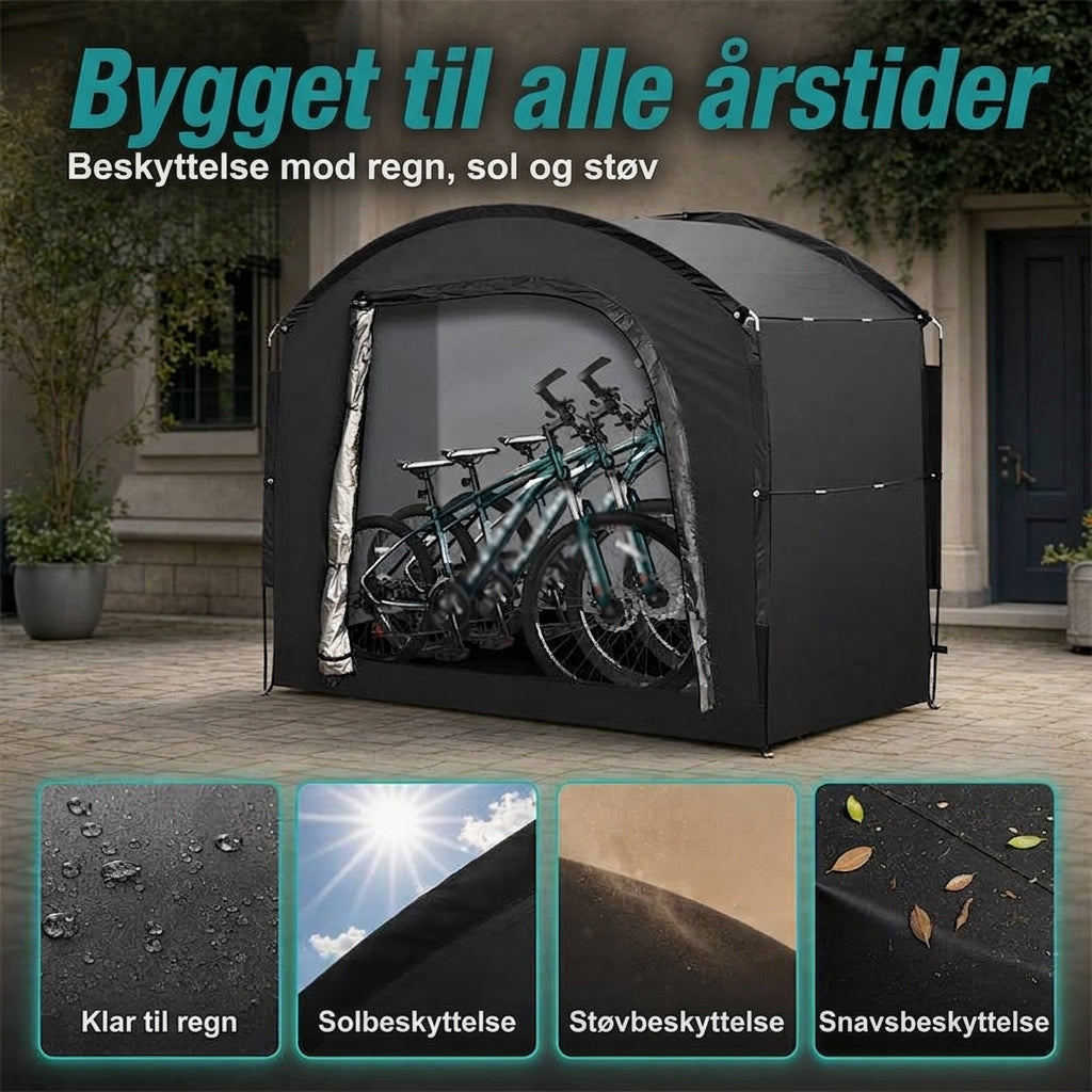 Robust opbevaringstelt til haven med plads til cykler, redskaber og friluftsudstyr